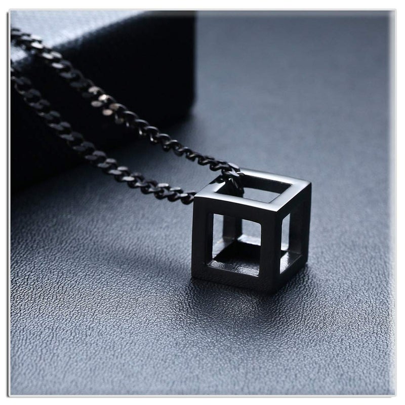Xusamss Fashion Titanium Steel Hollow Cubic Pendant Necklace,22" Link chain - Image 4